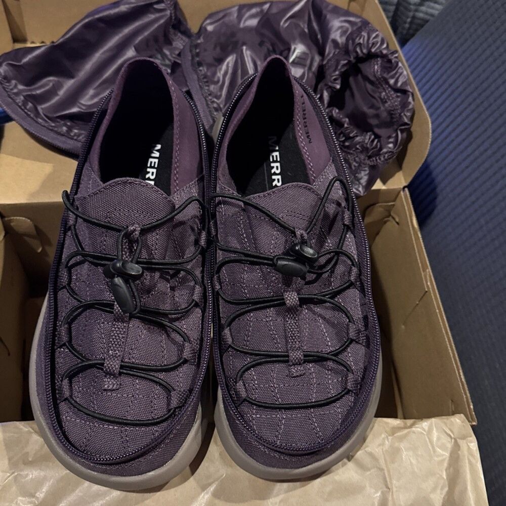Merrell Women's Hut Moc 2 Packable Zip Off 1TRL Plum Nylon Slip-Ons Sz 7.5 Or 8